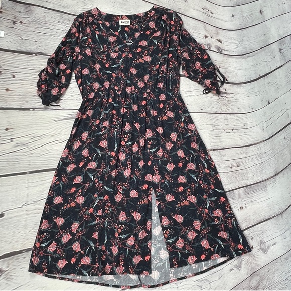 INCA HERITAGE Shallis v-neck floral midi summer dress drawstring sleeves size L - Picture 8 of 14